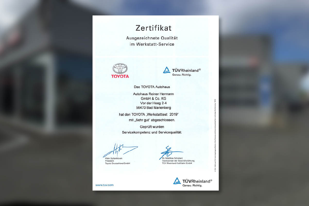 Bild von Zertifikat als "Ausgezeichnete Qualität im Werkstatt-Service" von Autohaus Reiner Hermann